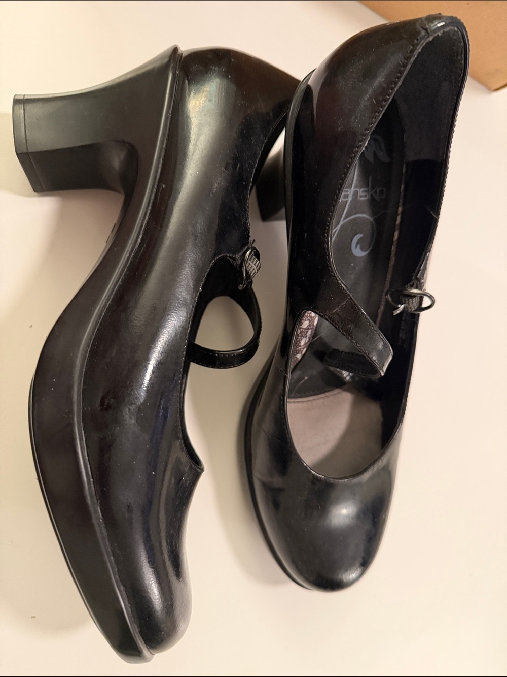 Dansko Black Patent Mary Jane Block Heels